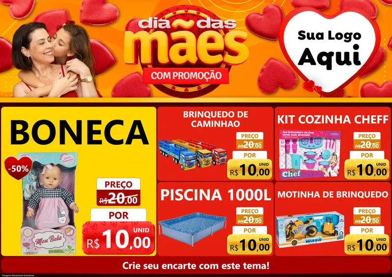 Modelo de Encarte para Encarte A4 Horizontal com o tema Dia das Mães com Promoção para Brinquedos