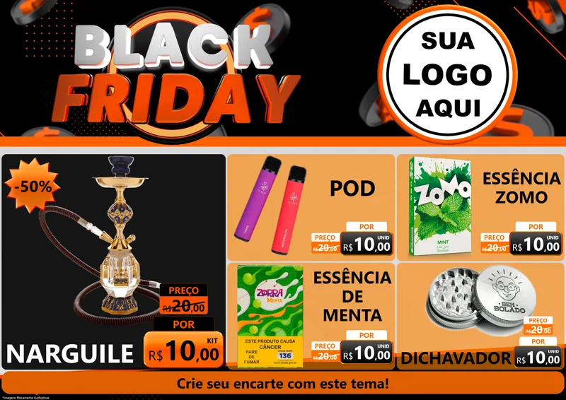 Modelo de Encarte para Encarte A4 Horizontal com o tema Black Friday para Tabacaria