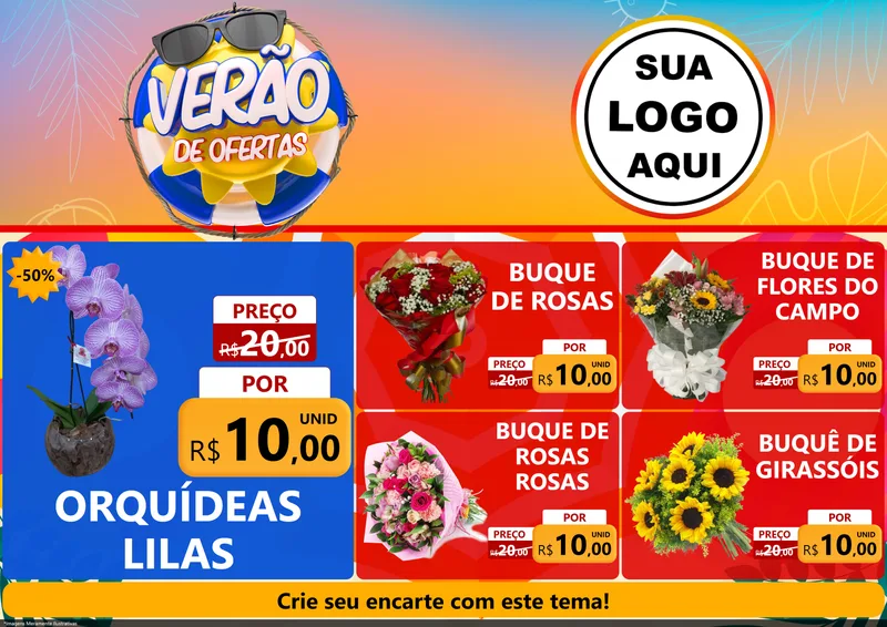 Modelo de Encarte para Encarte A4 Horizontal com o tema Verão de Ofertas para Floricultura e jardim
