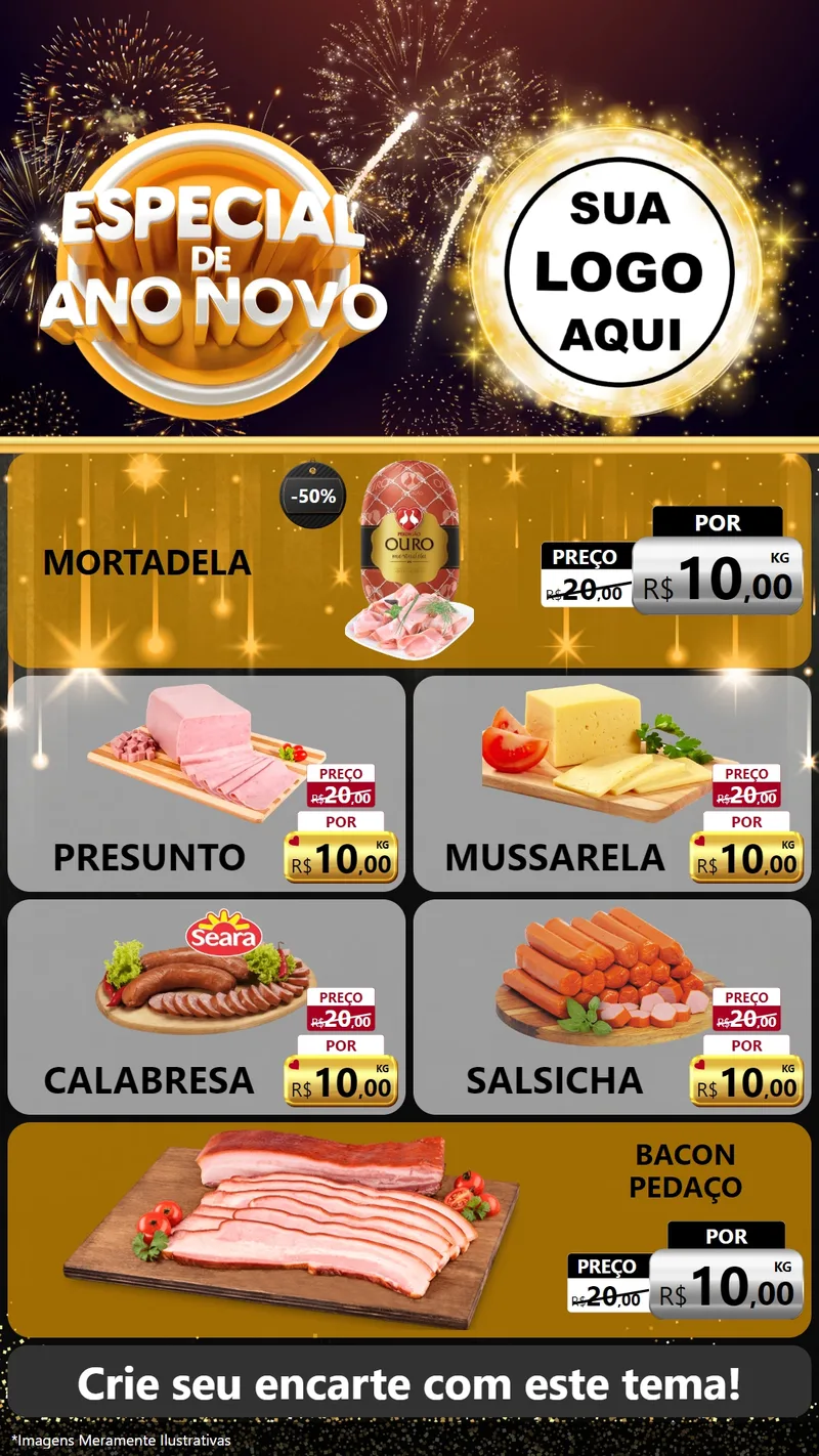 Modelo de TV para TV Vertical com o tema Especial de Ano Novo para Frios e Laticínios