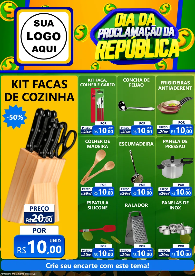 Modelo de Encarte para Encarte A4 Vertical com o tema Dia Da Proclamação da República para Utilidades Domésticas