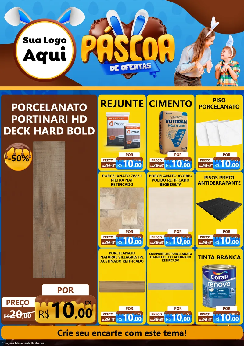 Modelo de Encarte para Encarte A4 Vertical com o tema Páscoa de Ofertas para Pisos e revestimentos
