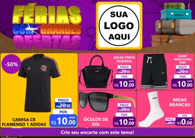Modelo de Encarte para Encarte A4 Horizontal com o tema Férias com Grandes Ofertas para Roupas e acessórios
