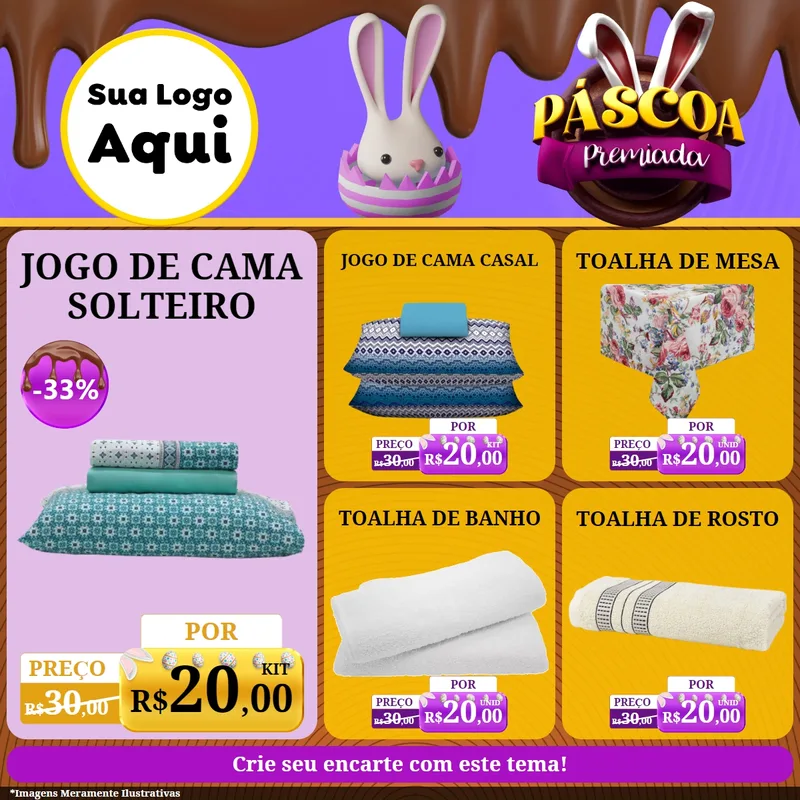Modelo de Rede Social para Feed Facebook com o tema Páscoa Premiada para Cama, Mesa e Banho