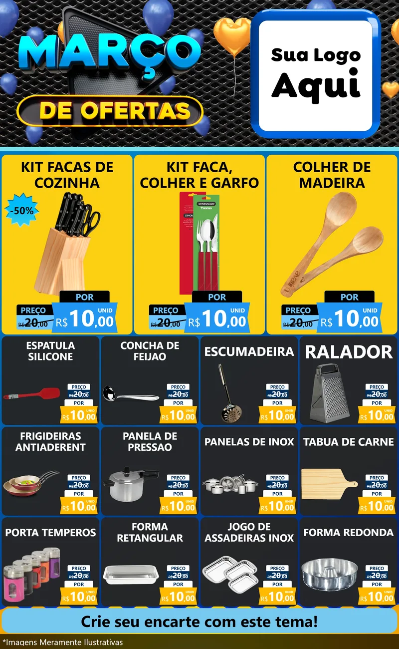 Modelo de Encarte para Encarte Grande com o tema Março de Ofertas para Utilidades Domésticas