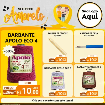 Modelo de Rede Social para Feed Facebook com o tema Setembro Amarelo para Armarinho e Aviamentos