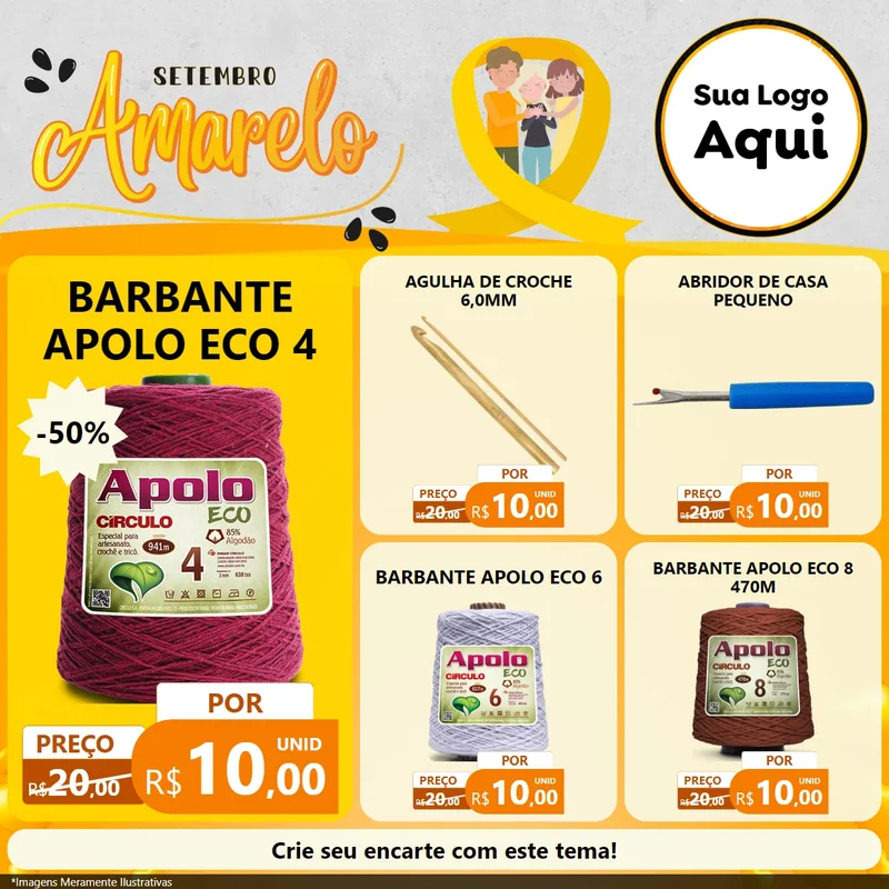 Modelo de Rede Social para Feed Facebook com o tema Setembro Amarelo para Armarinho e Aviamentos