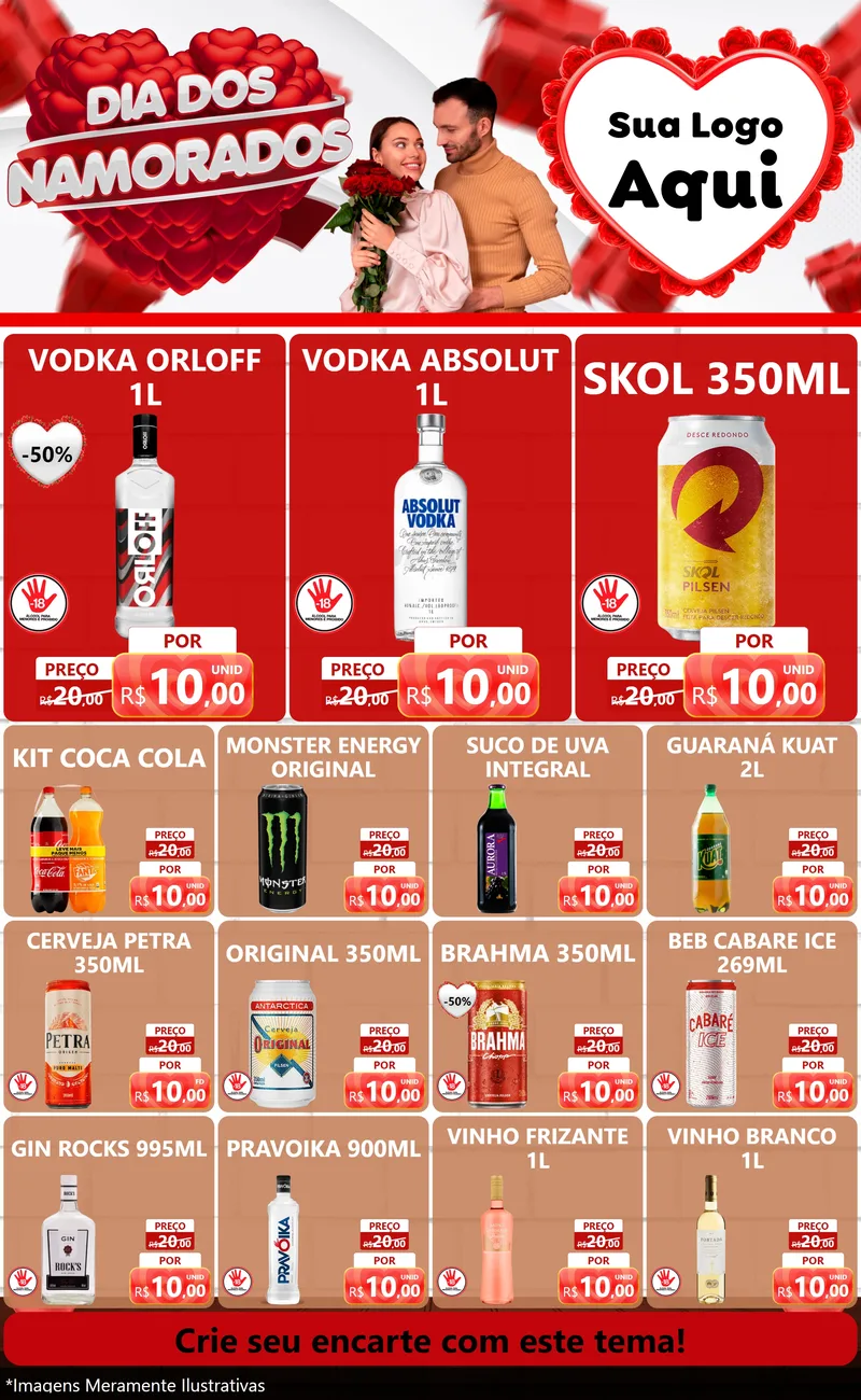 Modelo de Encarte para Encarte Grande com o tema Dia dos Namorados para Distribuidora de bebidas