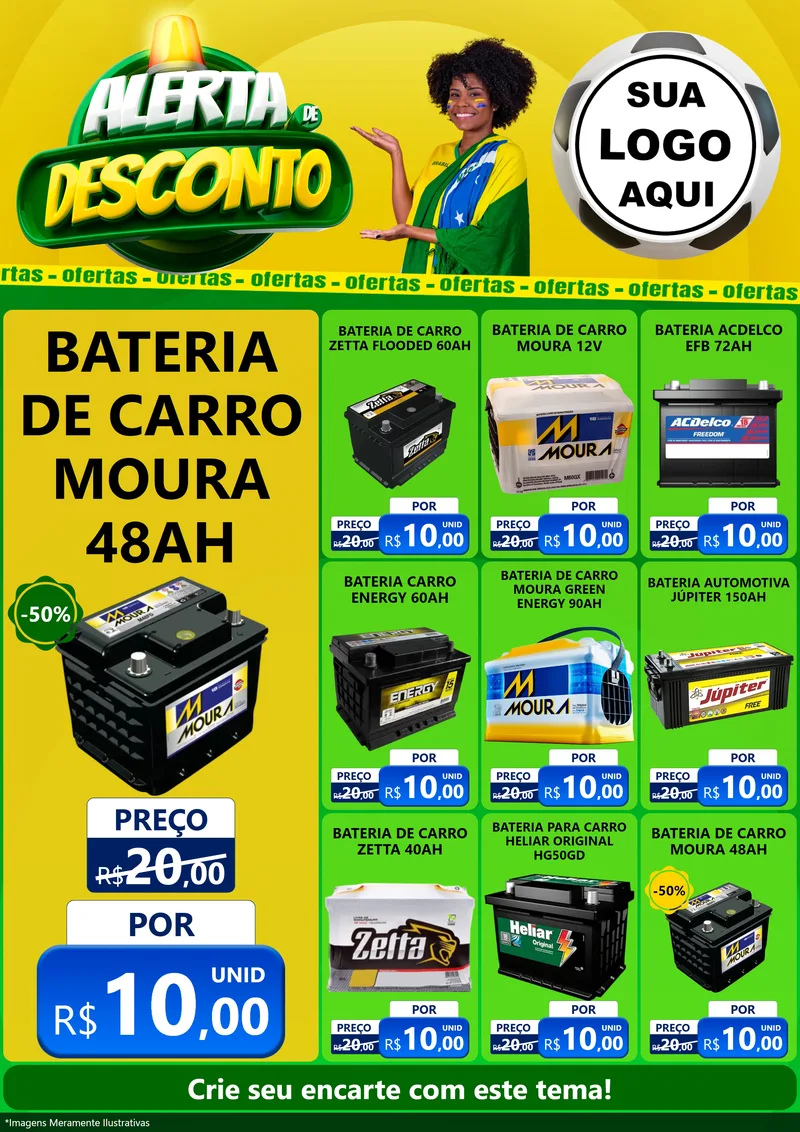 Modelo de Encarte para Encarte A4 Vertical com o tema Alerta de Desconto para Baterias Elétricas