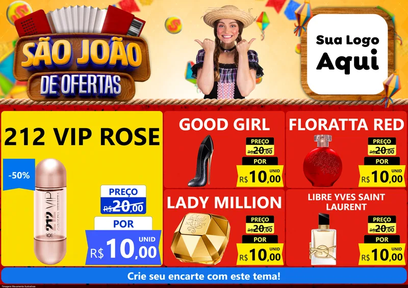 Modelo de Encarte para Encarte A4 Horizontal com o tema São João de Ofertas para Perfumes