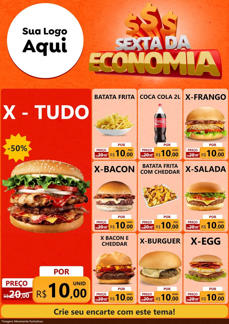 Modelo de Encarte para Encarte A4 Vertical com o tema Sexta da Economia para Hamburgueria