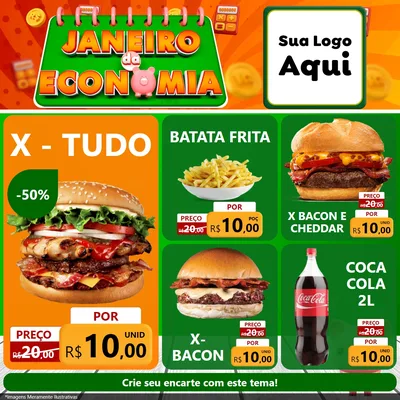 Modelo de Rede Social para Feed Facebook com o tema Janeiro da Economia para Hamburgueria