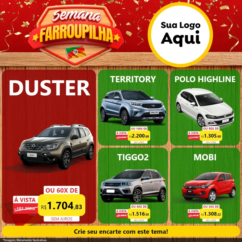 Modelo de Rede Social para Feed Facebook com o tema Semana Farroupilha para Concessionaria de Carros