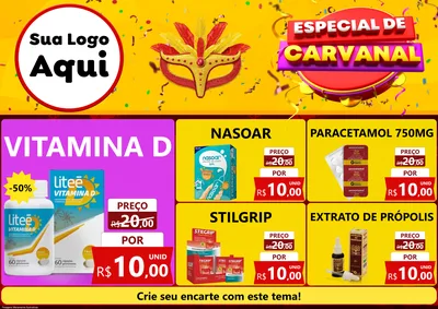 Modelo de Encarte para Encarte A4 Horizontal com o tema Especial de Carnaval para Farmácia