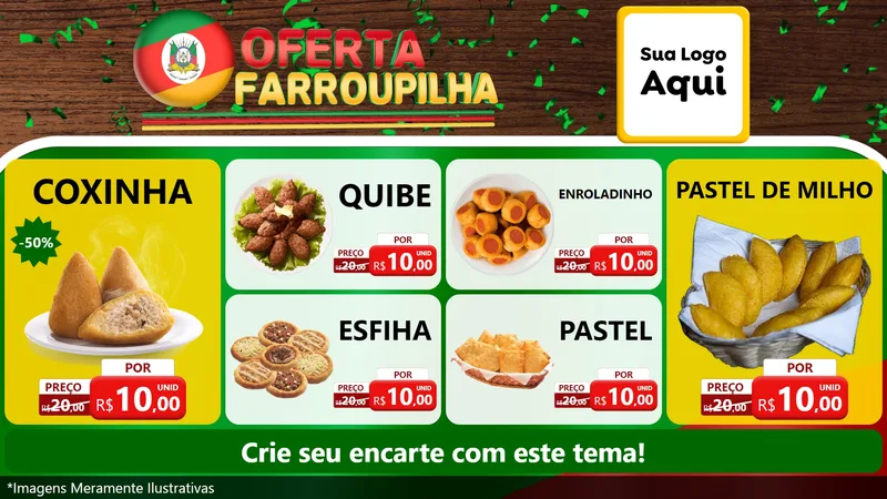 Modelo de TV para TV Horizontal com o tema Oferta Farroupilha para Salgadaria