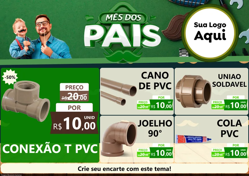 Modelo de Encarte para Encarte A4 Horizontal com o tema Mês dos Pais para Tubos e conexões