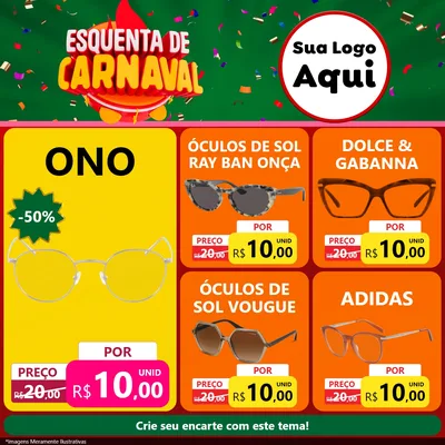 Modelo de Rede Social para Feed Facebook com o tema Esquenta de Carnaval para Óticas