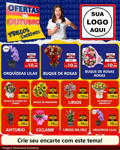 Modelo de Rede Social para Feed Instagram com o tema Ofertas de Outubro - Preços Incríveis para Floricultura e jardim
