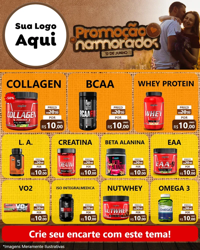 Modelo de Rede Social para Feed Instagram com o tema Promoção Namorados para Suplementos alimentares