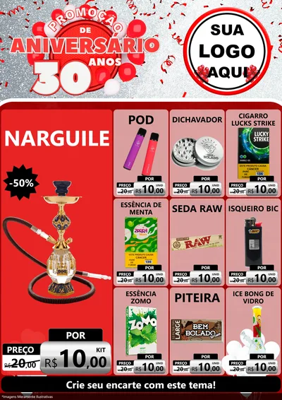 Modelo de Encarte para Encarte A4 Vertical com o tema Promoção de Aniversário - 30 Anos para Tabacaria
