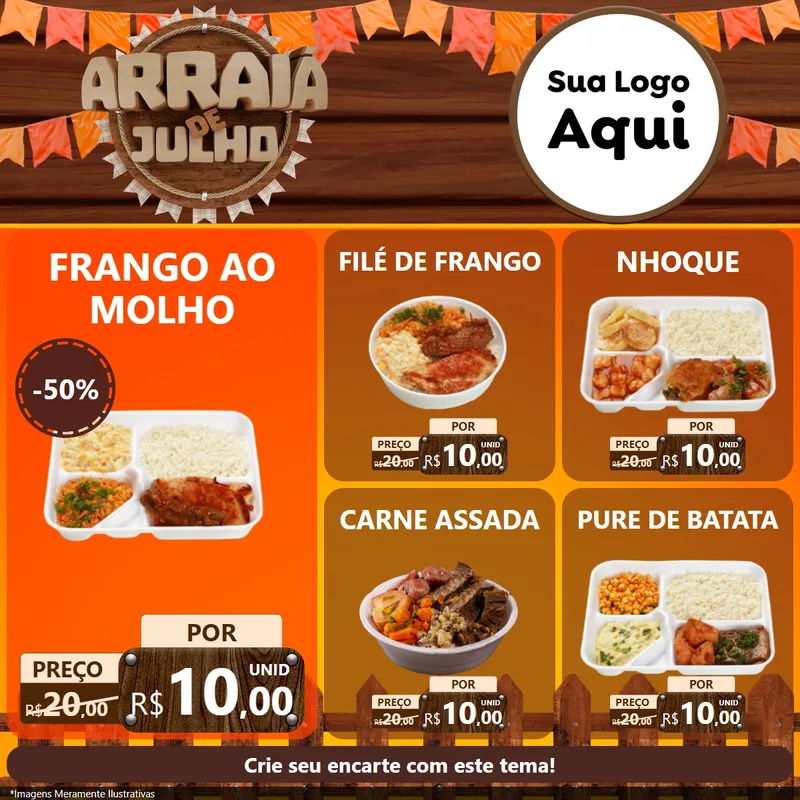 Modelo de Rede Social para Feed Facebook com o tema Arraiá de Julho - Junina para Restaurante