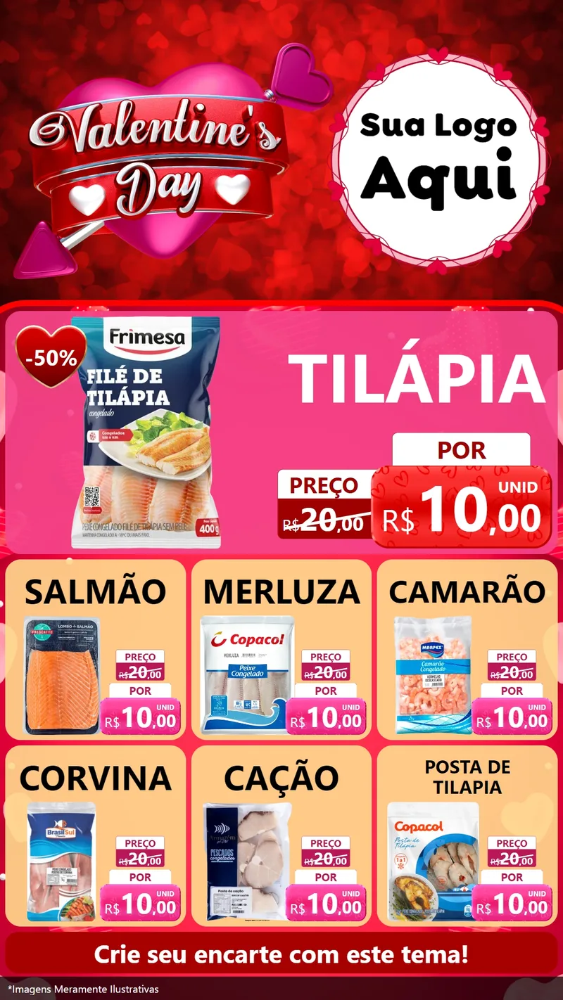 Modelo de Rede Social para Stories com o tema Valentine's Day para Peixaria