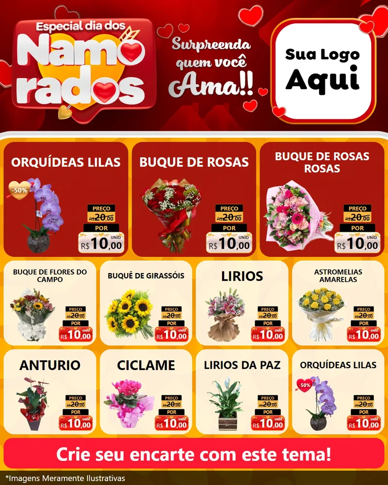 Modelo de Rede Social para Feed Instagram com o tema Especial Dia dos Namorados para Floricultura e jardim