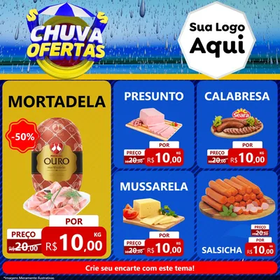 Modelo de Rede Social para Feed Facebook com o tema Chuva de Ofertas para Frios e Laticínios