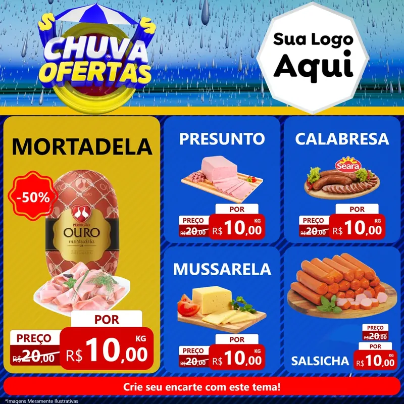 Modelo de Rede Social para Feed Facebook com o tema Chuva de Ofertas para Frios e Laticínios
