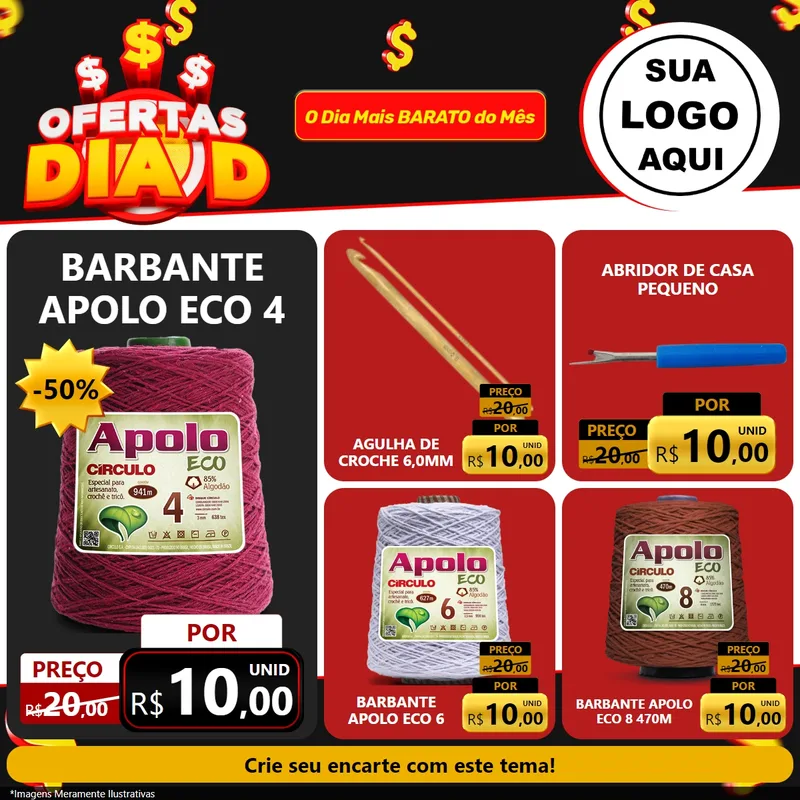 Modelo de Rede Social para Feed Facebook com o tema Ofertas Dia D para Armarinho e Aviamentos