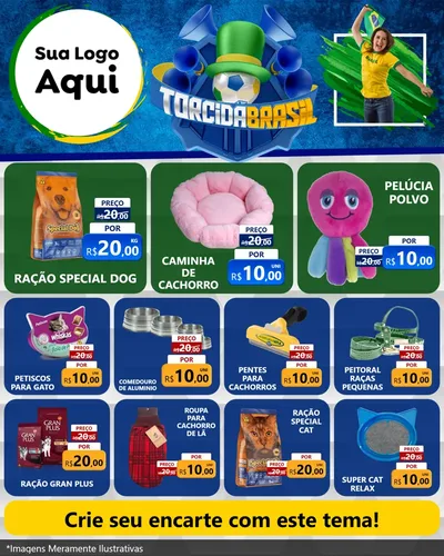 Modelo de Rede Social para Feed Instagram com o tema Torcida Brasil - Copa para Pet Shop