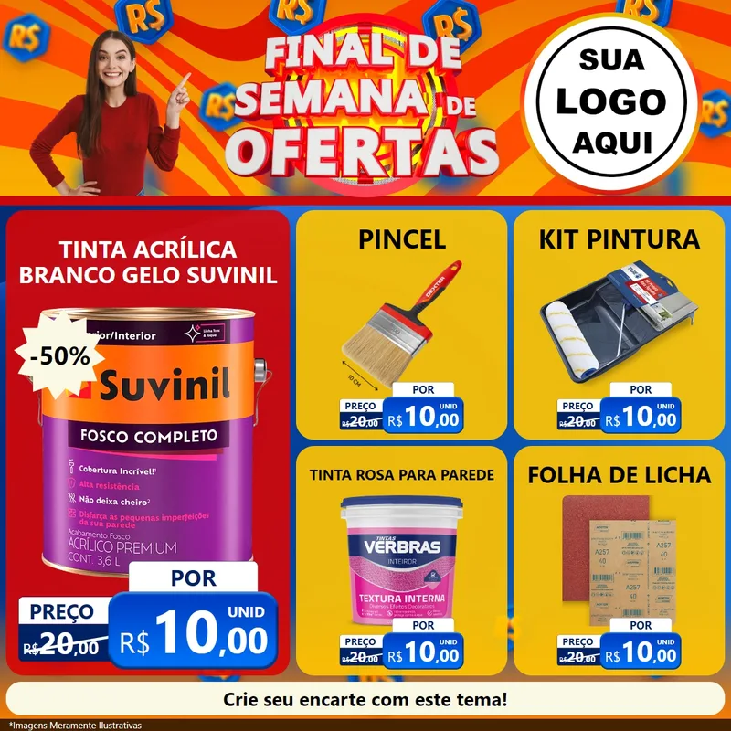Modelo de Rede Social para Feed Facebook com o tema Final de Semana de Ofertas para Tintas e Ferramentas