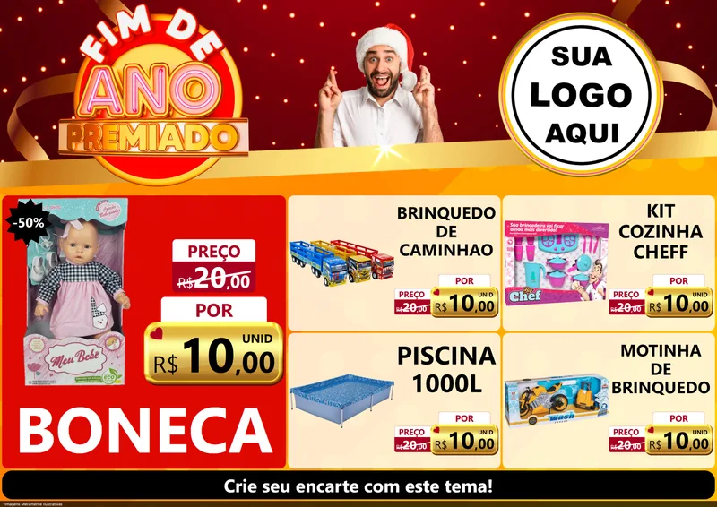 Modelo de Encarte para Encarte A4 Horizontal com o tema Fim de Ano Premiado para Brinquedos