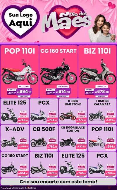 Modelo de Encarte para Encarte Grande com o tema Dia das Mães para Concessionaria de Motos