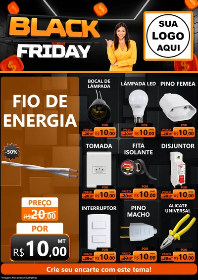 Modelo de Encarte para Encarte A4 Vertical com o tema Black Friday para Materiais Elétricos
