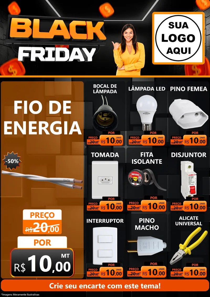 Modelo de Encarte para Encarte A4 Vertical com o tema Black Friday para Materiais Elétricos