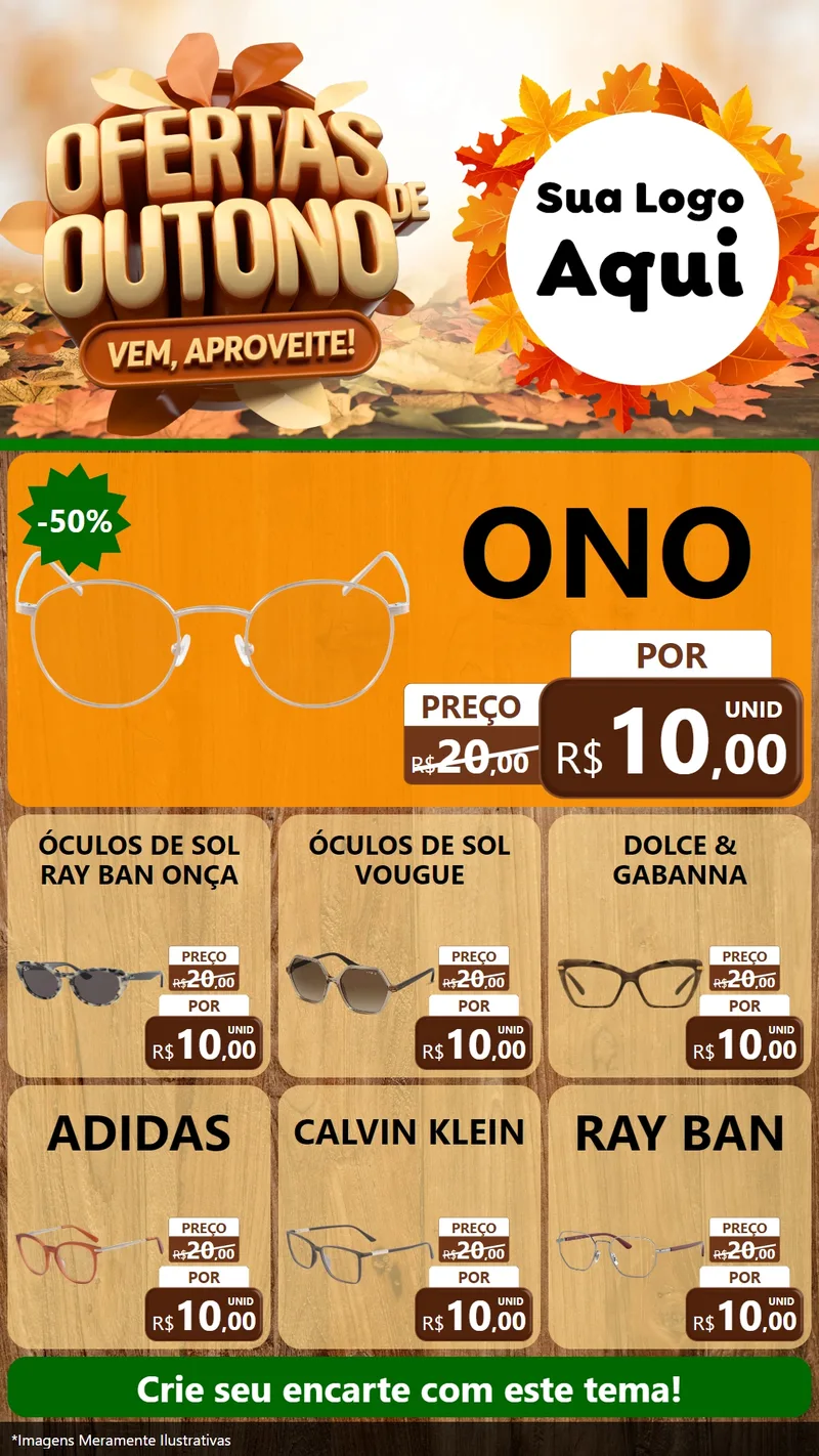 Modelo de Rede Social para Stories com o tema Ofertas de Outono - Vem, Aproveite! para Óticas