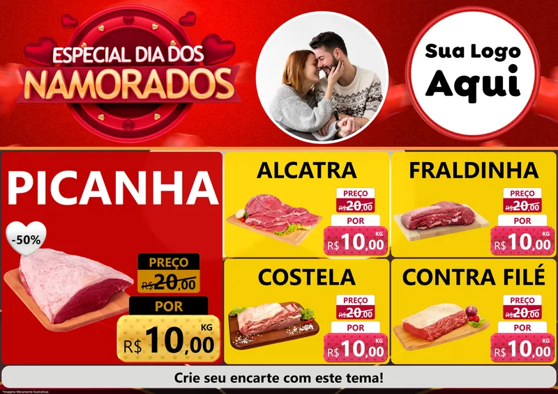 Modelo de Encarte para Encarte A4 Horizontal com o tema Especial Dia Dos Namorados para Açougue