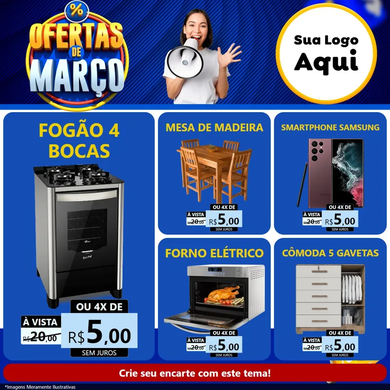 Modelo de Rede Social para Feed Facebook com o tema Ofertas de Março para Móveis e Eletro