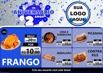 Modelo de Encarte para Encarte A4 Horizontal com o tema Promoção de Aniversário - 2 Anos para Assados