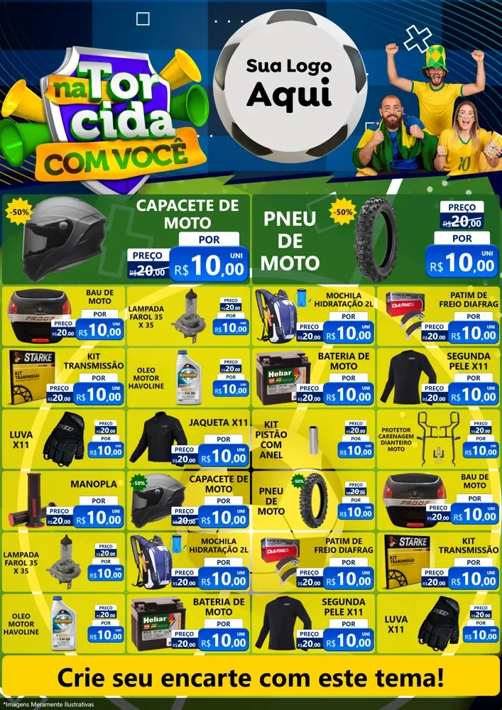 Modelo de Encarte para Encarte A4 Vertical com o tema Na Torcida Com Você - Copa para Moto peças