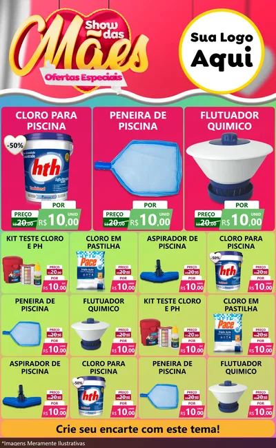 Modelo de Encarte para Encarte Grande com o tema Show das Mães - Ofertas Especiais para Produtos para Piscina