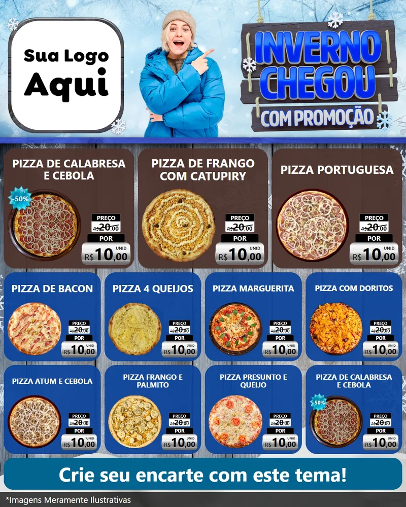 Modelo de Rede Social para Feed Instagram com o tema Inverno Chegou Com Promoção para Pizzaria