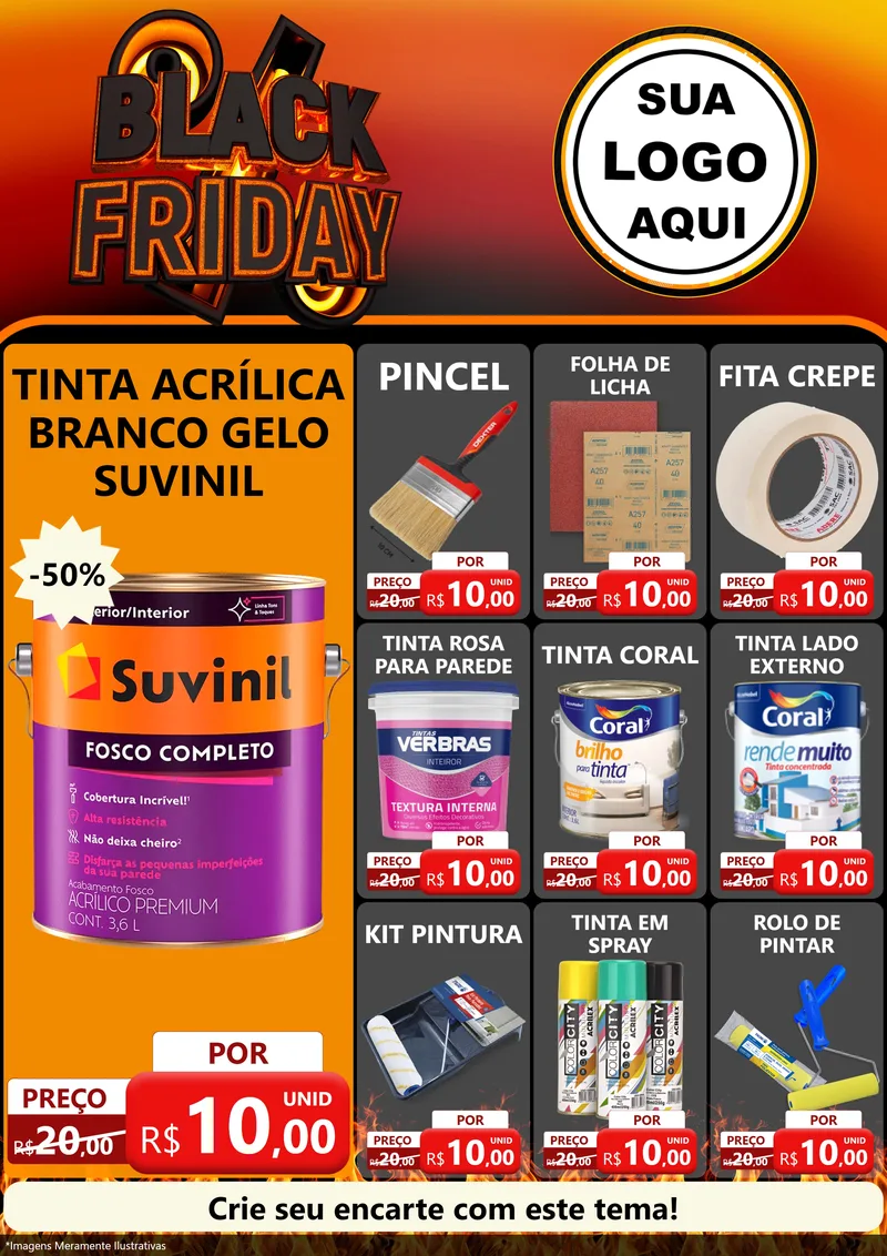 Modelo de Encarte para Encarte A4 Vertical com o tema Black Friday para Tintas e Ferramentas