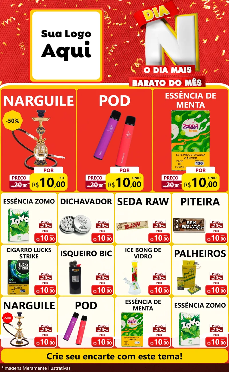 Modelo de Encarte para Encarte Grande com o tema Dia N o Dia Mais Barato do Mês para Tabacaria