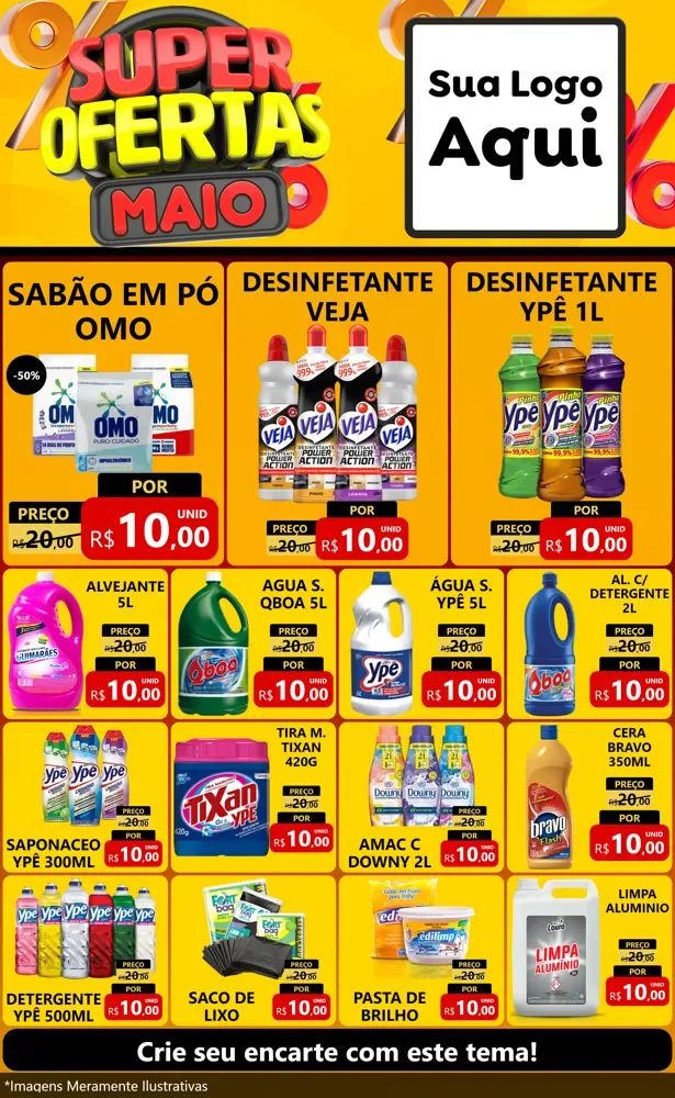 Modelo de Encarte para Encarte Grande com o tema Super Ofertas Maio para Produtos de Limpeza