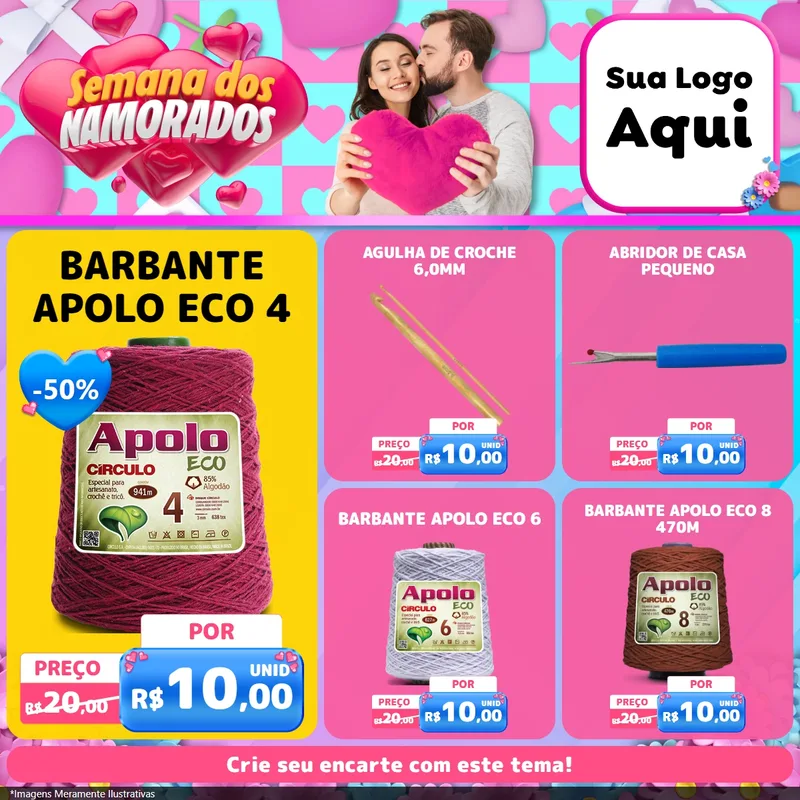Modelo de Rede Social para Feed Facebook com o tema Semana dos Namorados para Armarinho e Aviamentos
