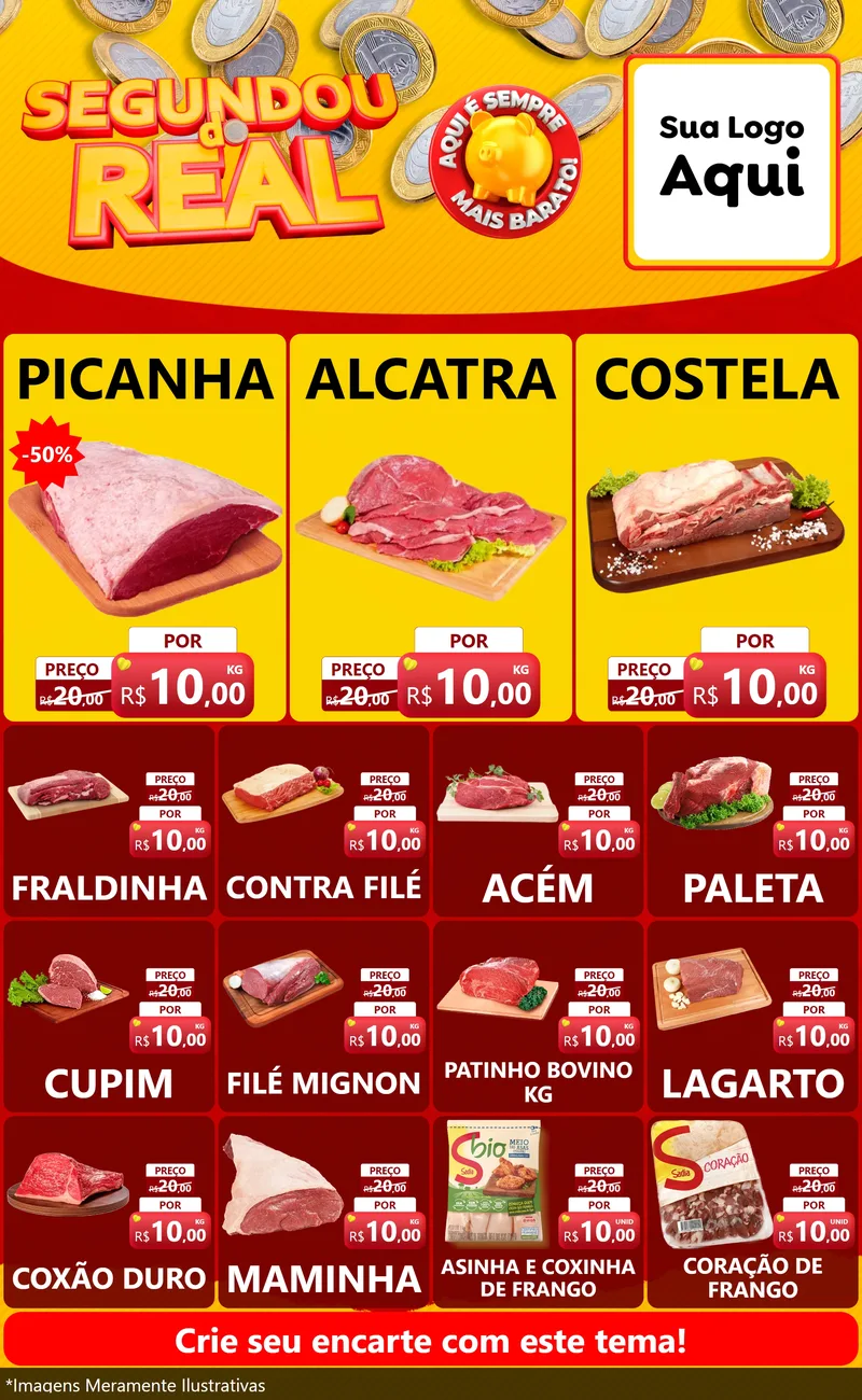 Modelo de Encarte para Encarte Grande com o tema Segundou do Real para Açougue