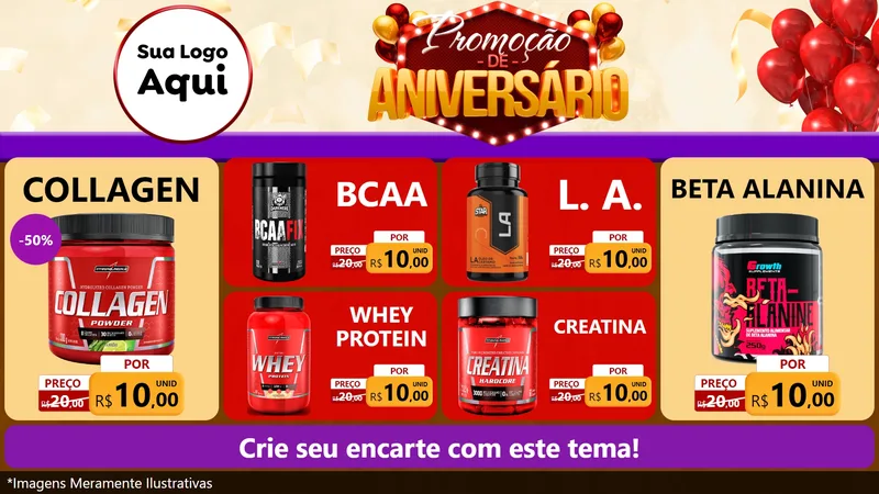 Modelo de TV para TV Horizontal com o tema Promoção de Aniversário para Suplementos alimentares