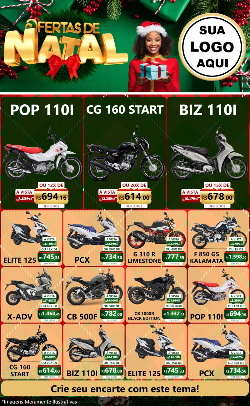 Modelo de Encarte para Encarte Grande com o tema Ofertas de Natal para Concessionaria de Motos